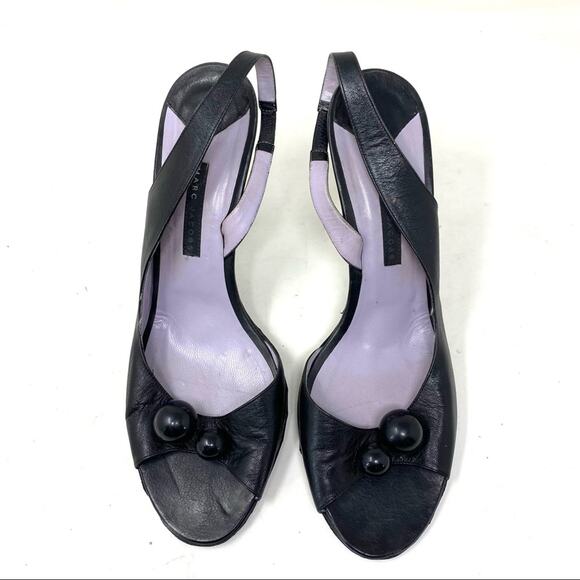 Marc Jacobs Slingback Black Leather peep toe Heel sandals two beads VNTG 10 - Picture 10 of 11